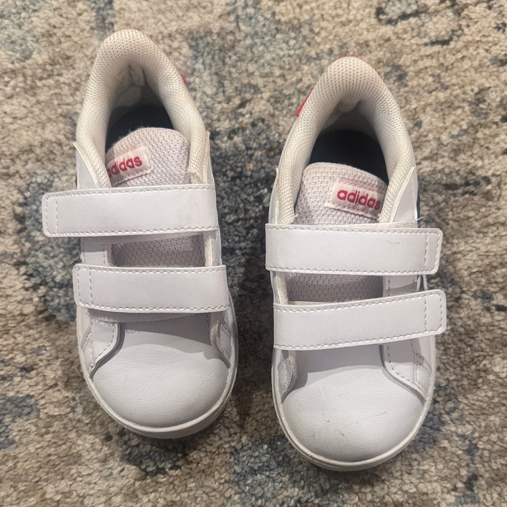 Adidas Kids White and Red Velcro Sneakers